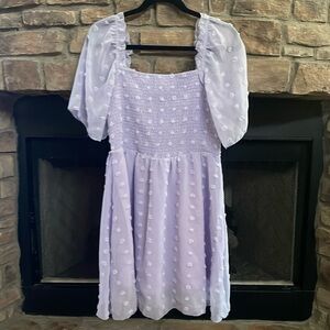 NWT Exlura purple midi dress with sheer sleeves and flower detail throughout. XL